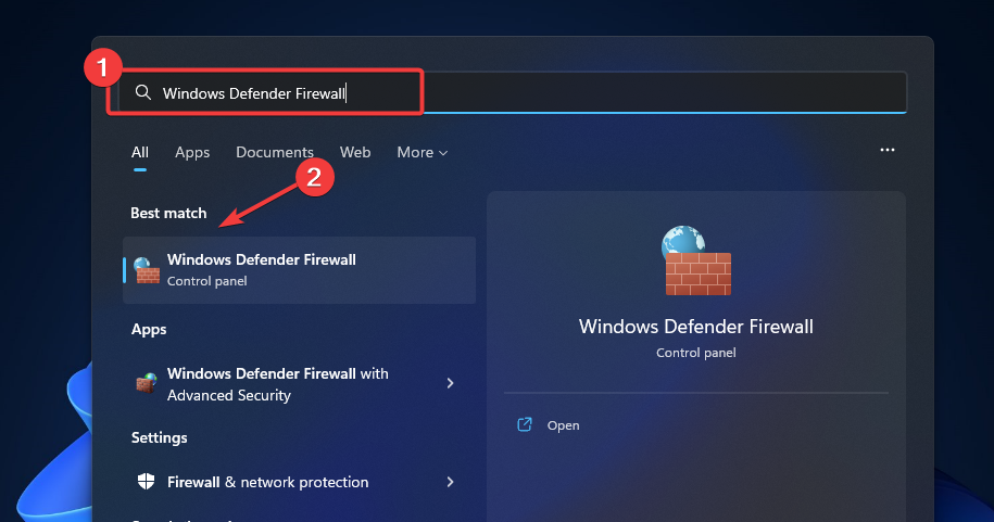 Параметры брандмауэра Windows Defender