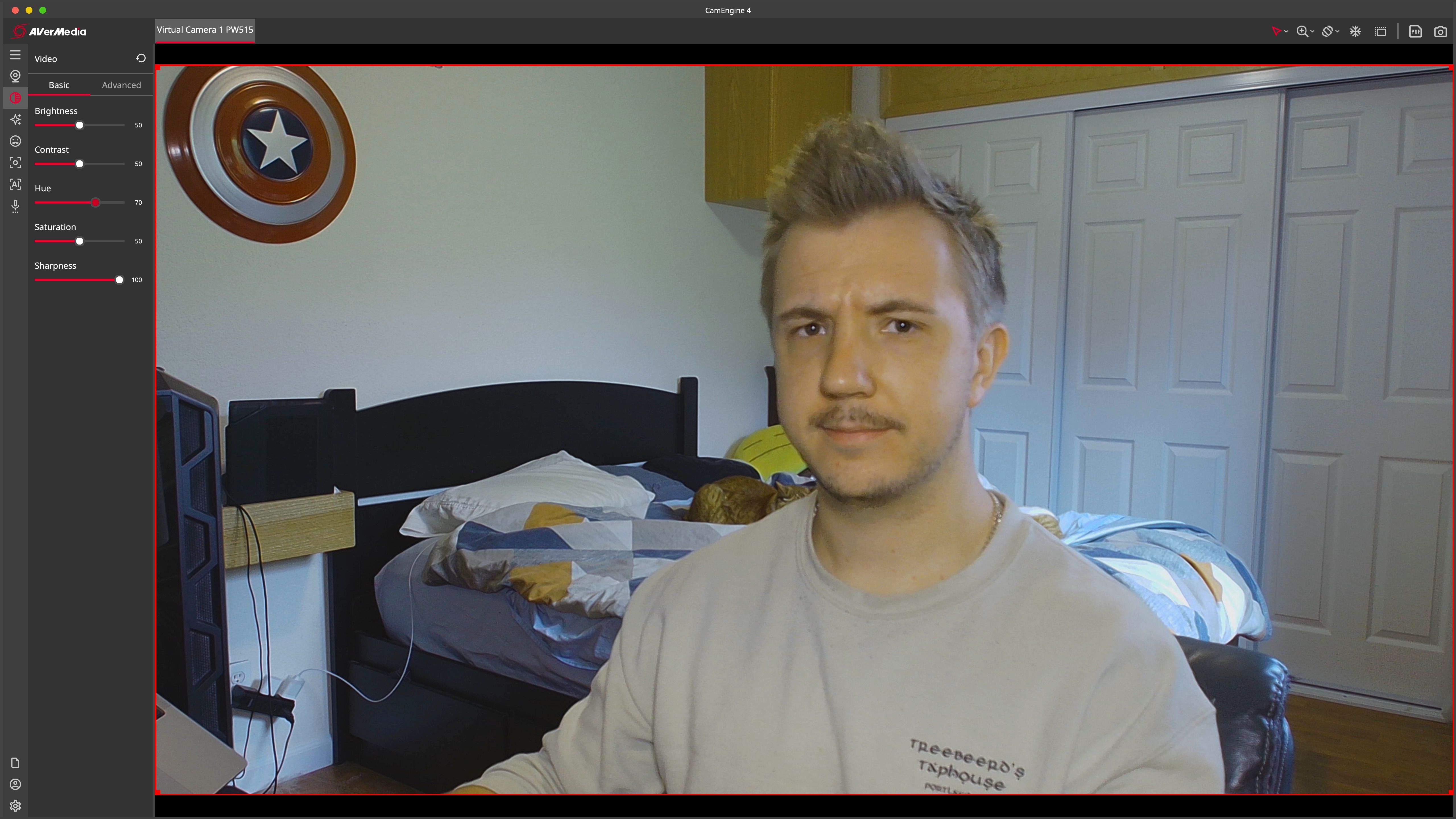 Webcam hue with a small adjustment turning the subject green