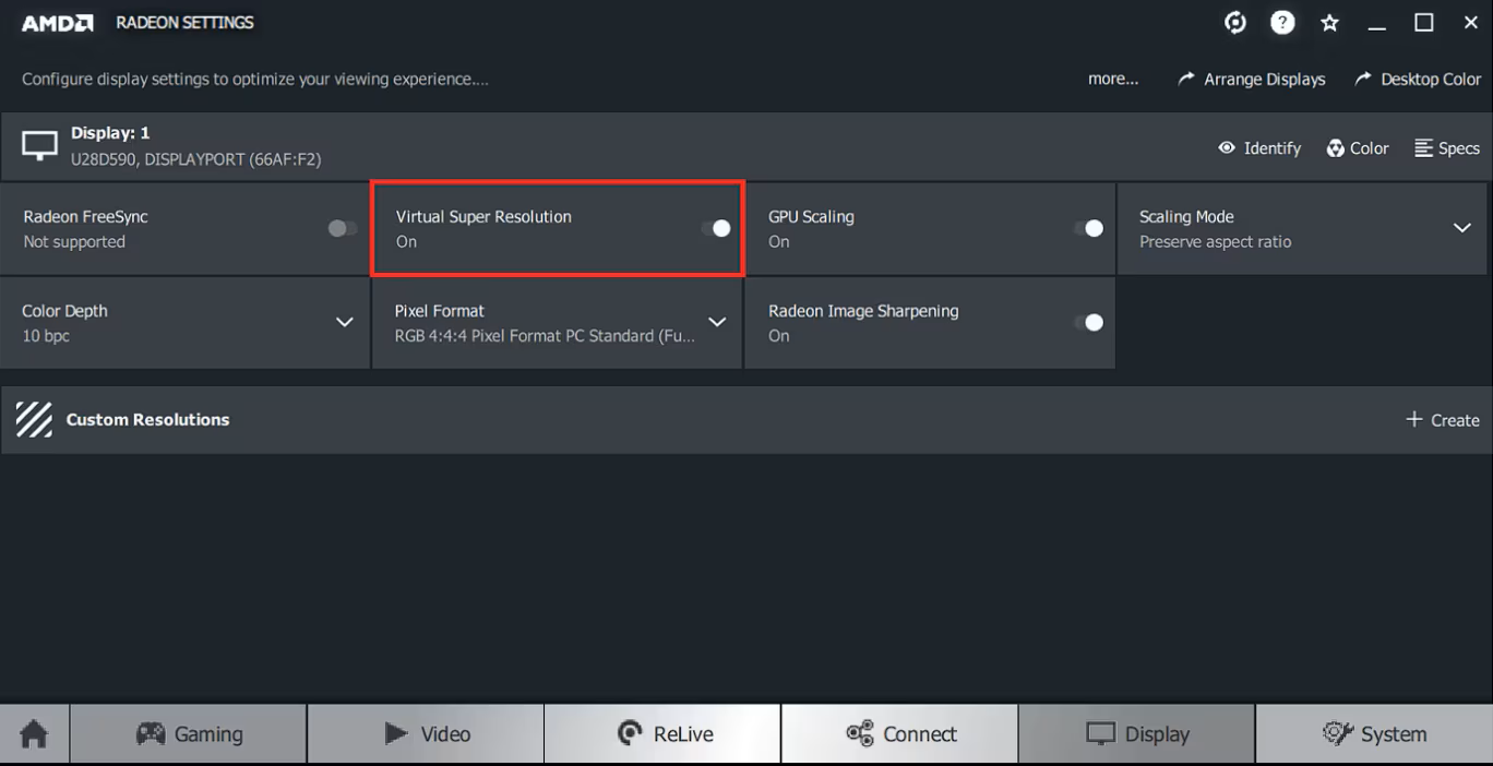 Опция Virtual Super Resolution в AMD Radeon Software