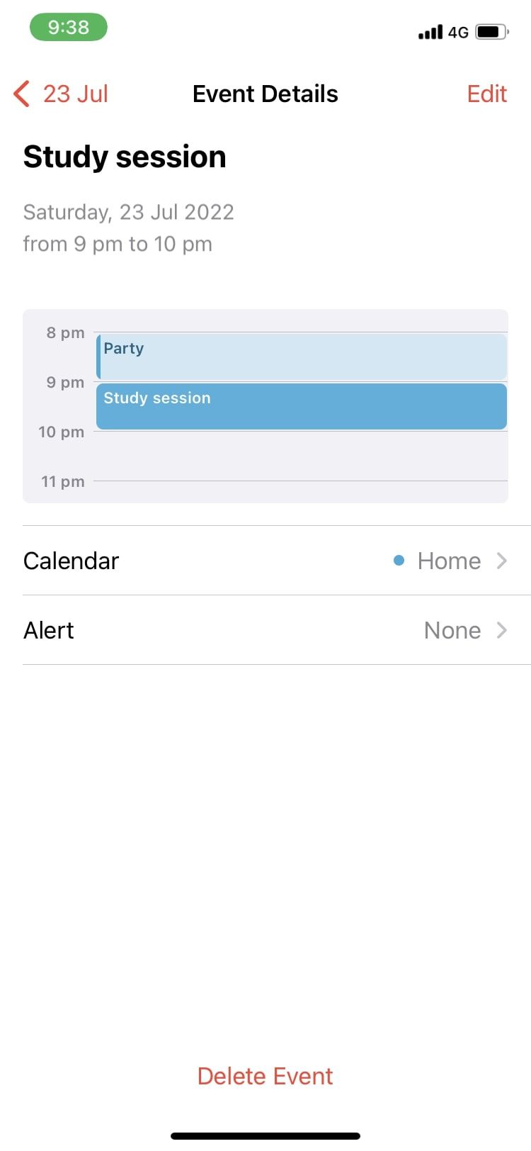 детали события с опцией Удалить событие