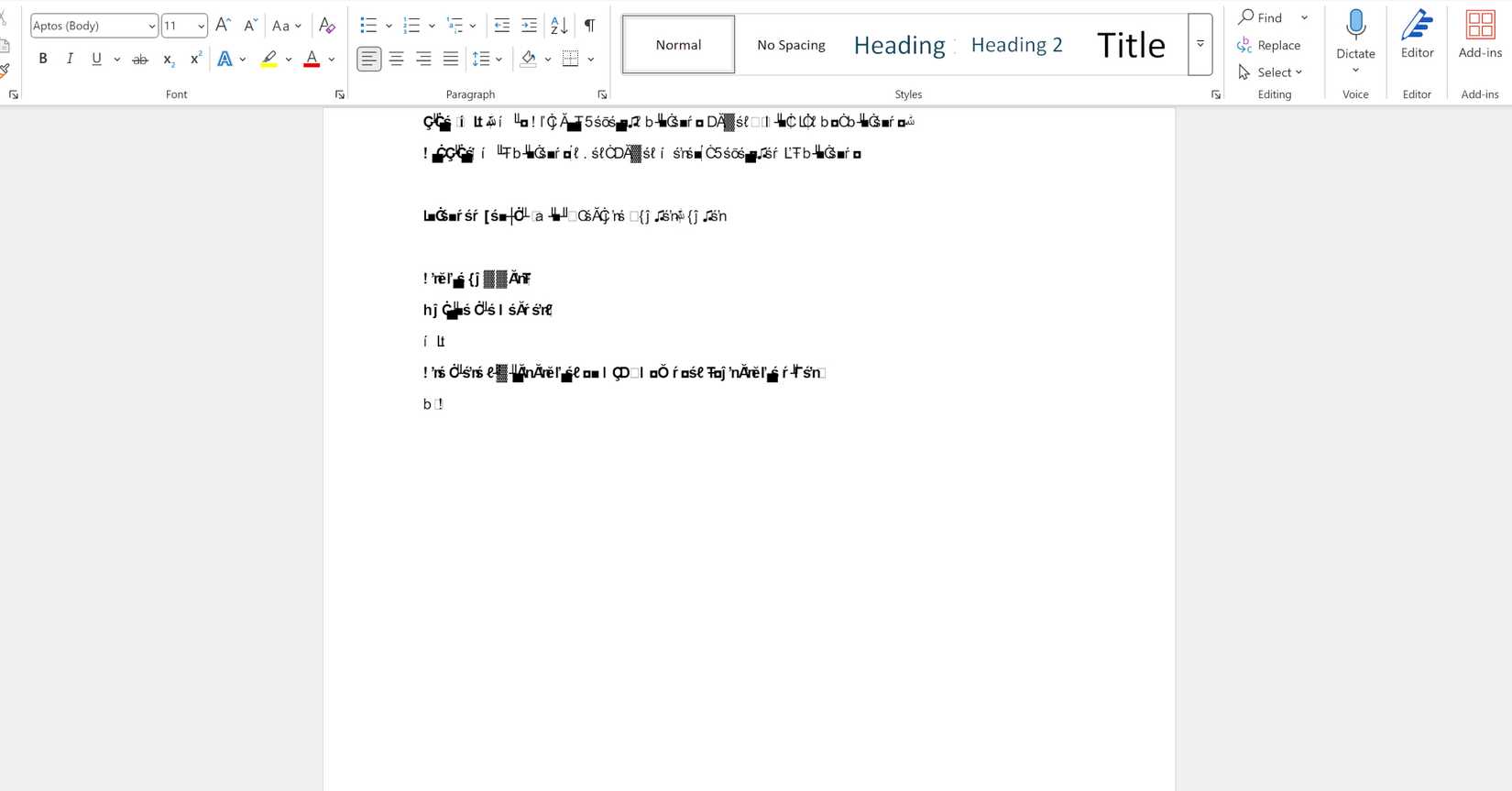 A font glitch in Microsoft Word.