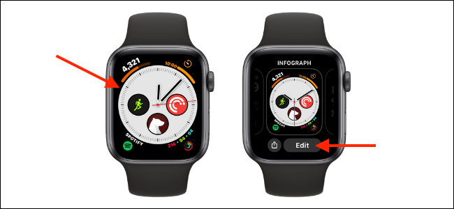 Tap and Hold Watch Face and Choose Edit Option