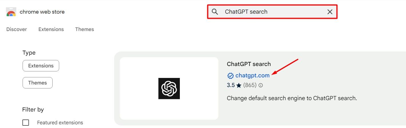 Поиск расширения ChatGPT в Интернет-магазине Chrome.