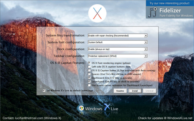 Окно установщика El Capitan Transformation Pack на Windows