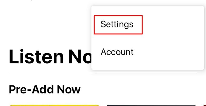 Пункт «Настройки» в Apple Music на Android.
