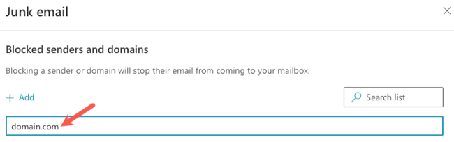 Ввод домена для блокировки