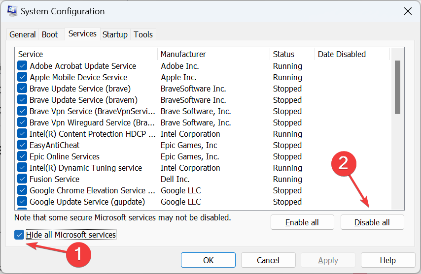 Отключение сторонних служб в msconfig