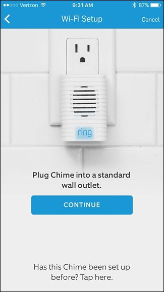 Ring Chime — подключён к розетке и готов к настройке