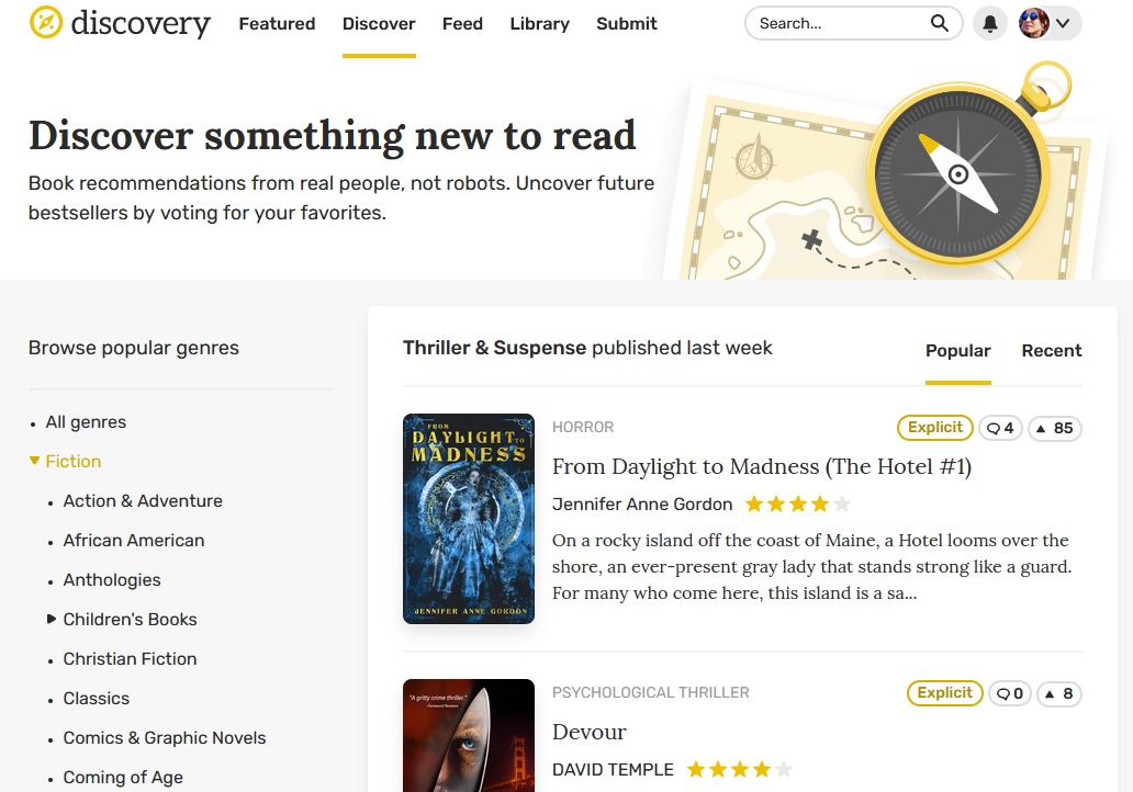 страница Discover с ранжированными книгами