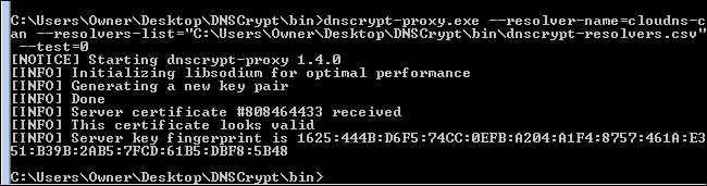 Успешный тест резолвера dnscrypt