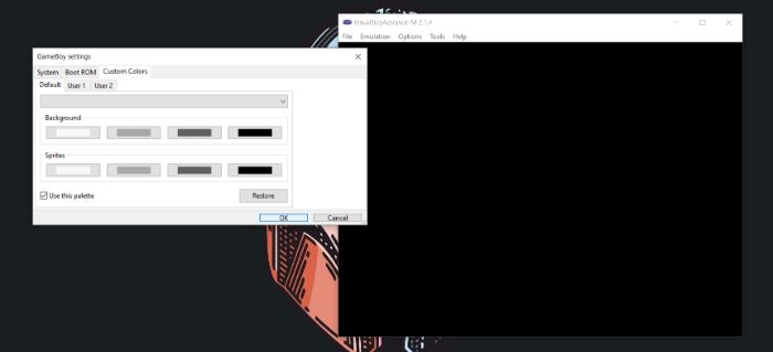 Выбор фонового и спрайтового цвета в VBA‑M