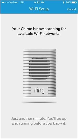 Выбор домашней Wi‑Fi сети для Chime в приложении Ring