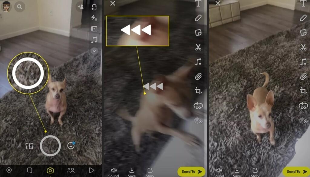 Tela de pré-visualização mostrando ícone de reversão no Snapchat