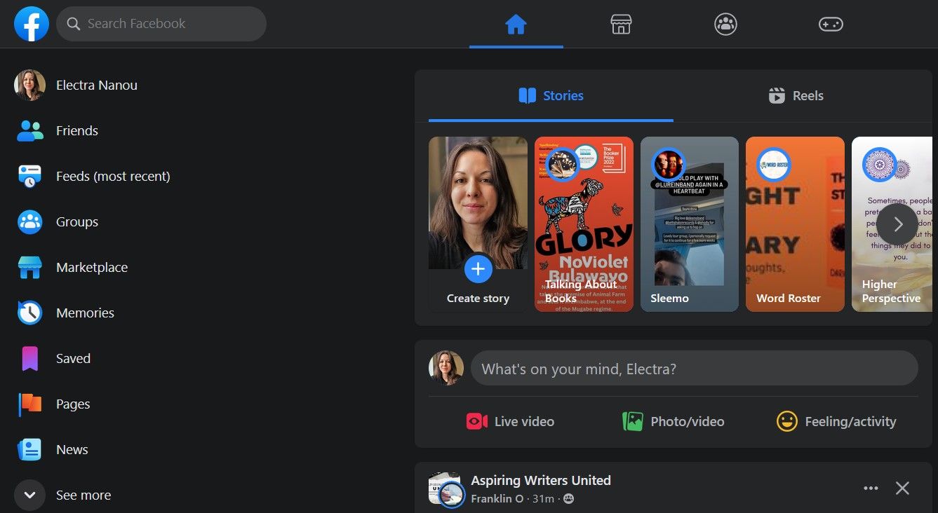 Иконки в боковой панели навигации Facebook