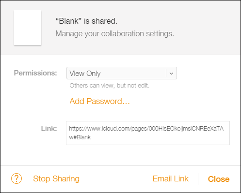 Отправка ссылки по e-mail и настройки общего доступа