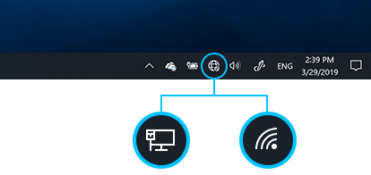 Иконка состояния сети Windows с текстом Нет доступа к интернету