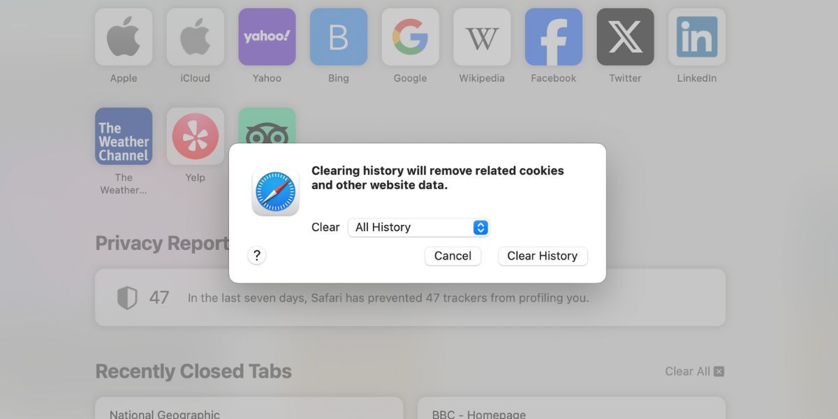 clear history in mac safari