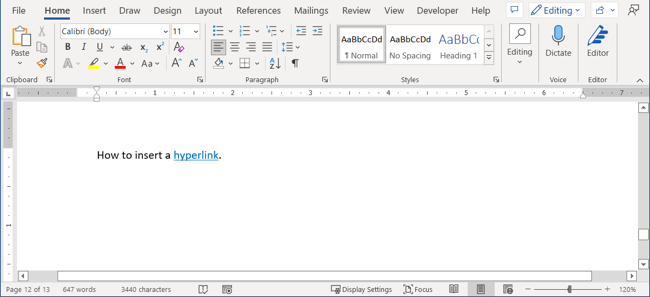 Текст с активной гиперссылкой в Word