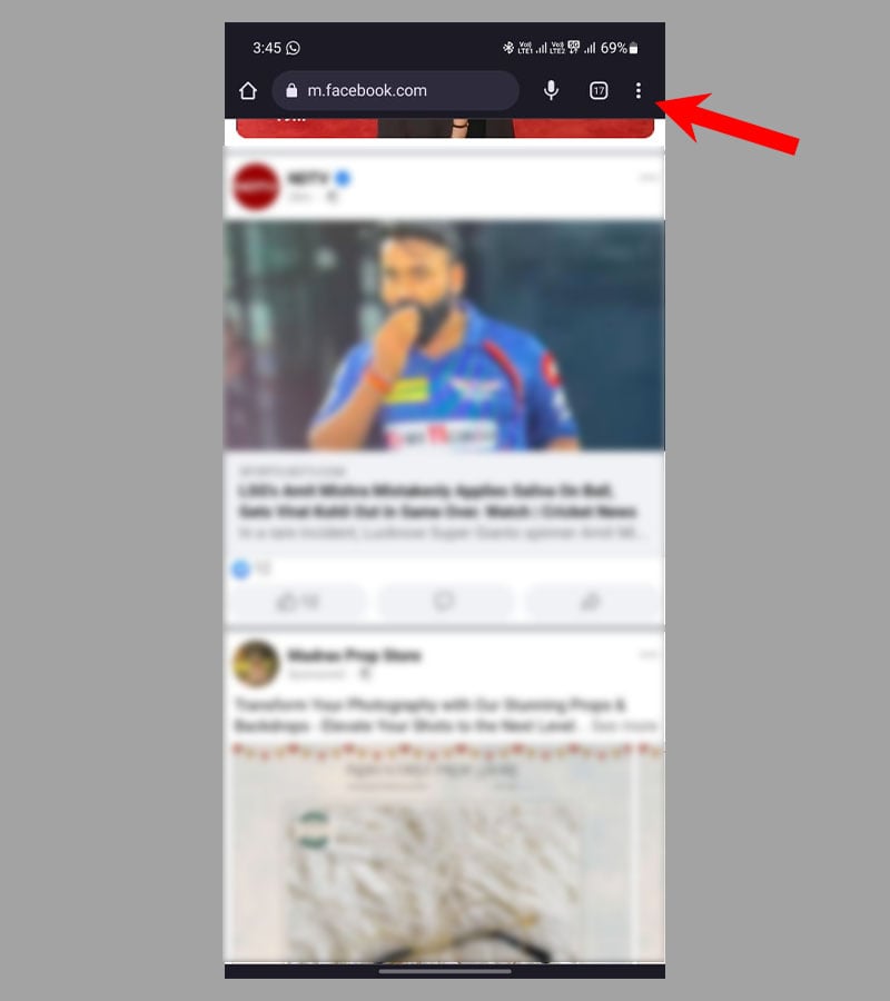 меню браузера Android с выбором Desktop Site