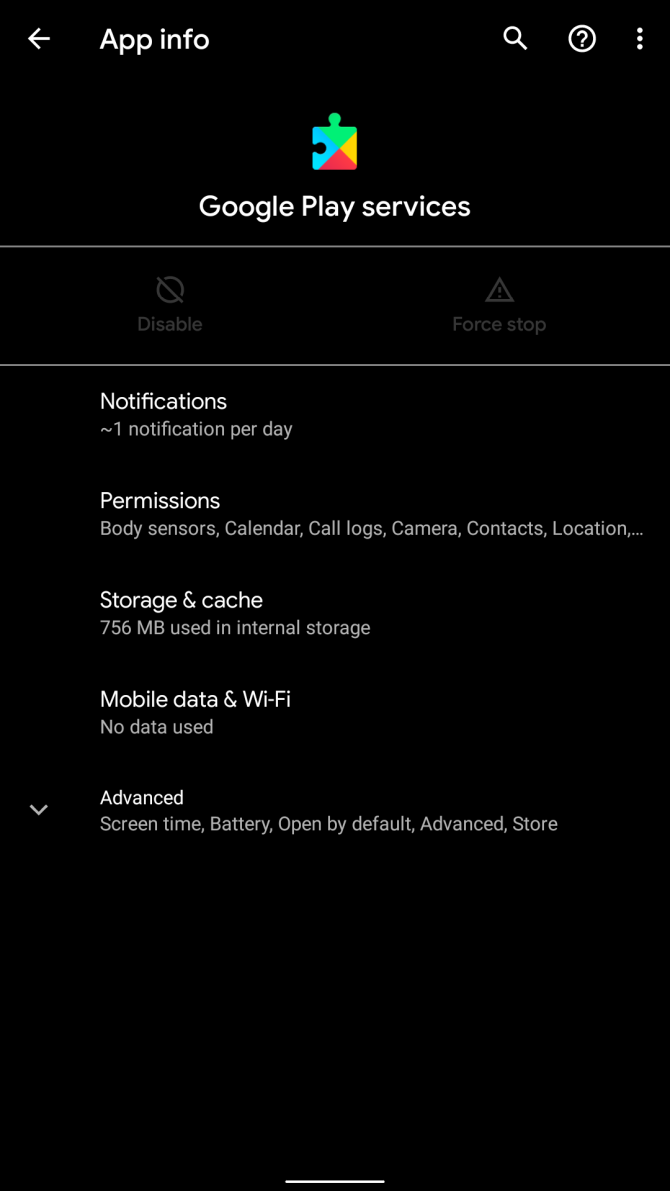 Интерфейс приложения Google Play services