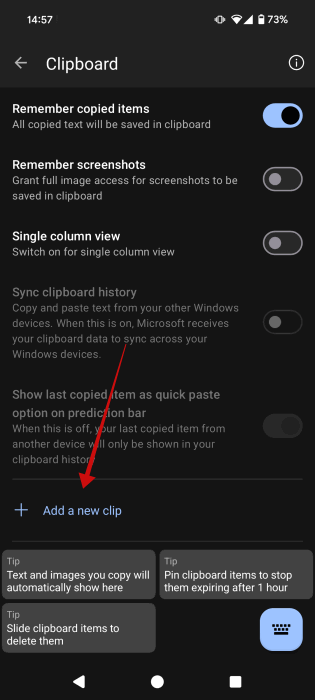Добавление новой записи в буфер обмена SwiftKey
