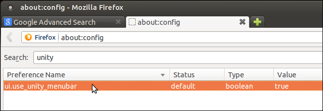 Изменение настройки ui.use_unity_menubar на false в Firefox