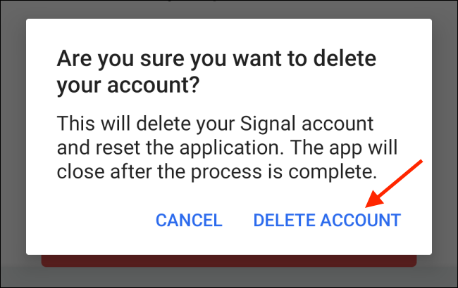 Подтвердите удаление аккаунта Signal на Android