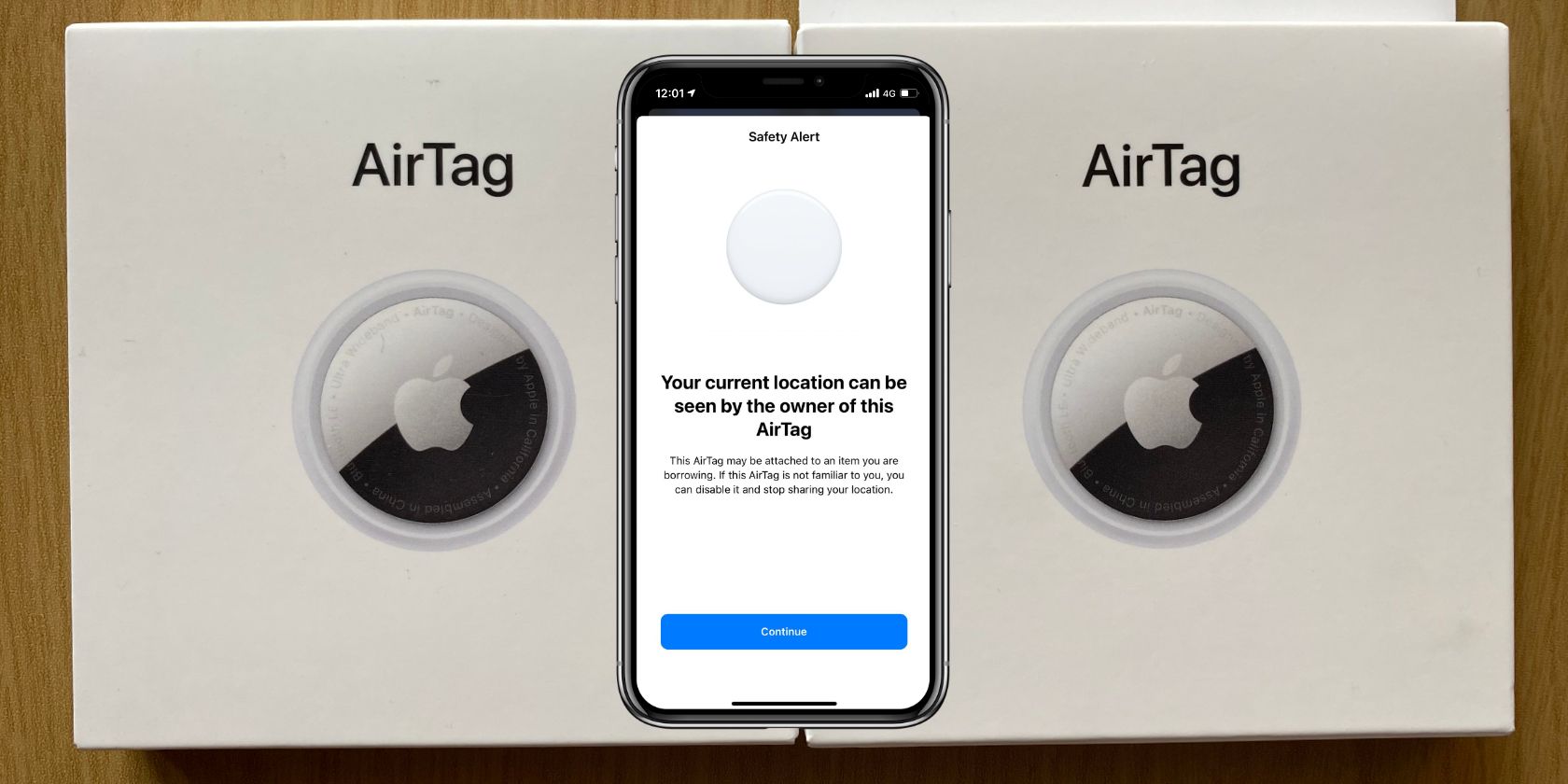 Изображение экрана с уведомлением об AirTag на iPhone.