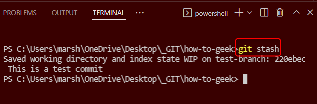 Сохранение изменений в stash с помощью команды git stash