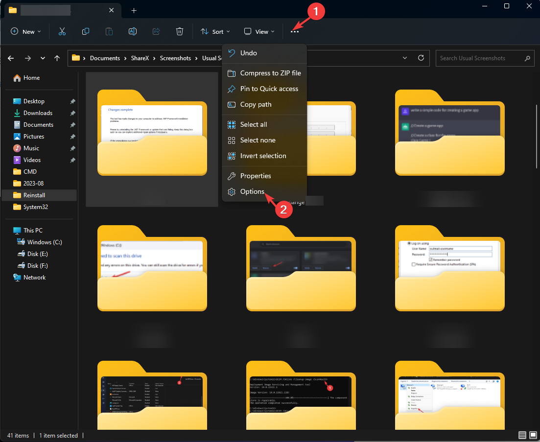 Окно Параметры папок