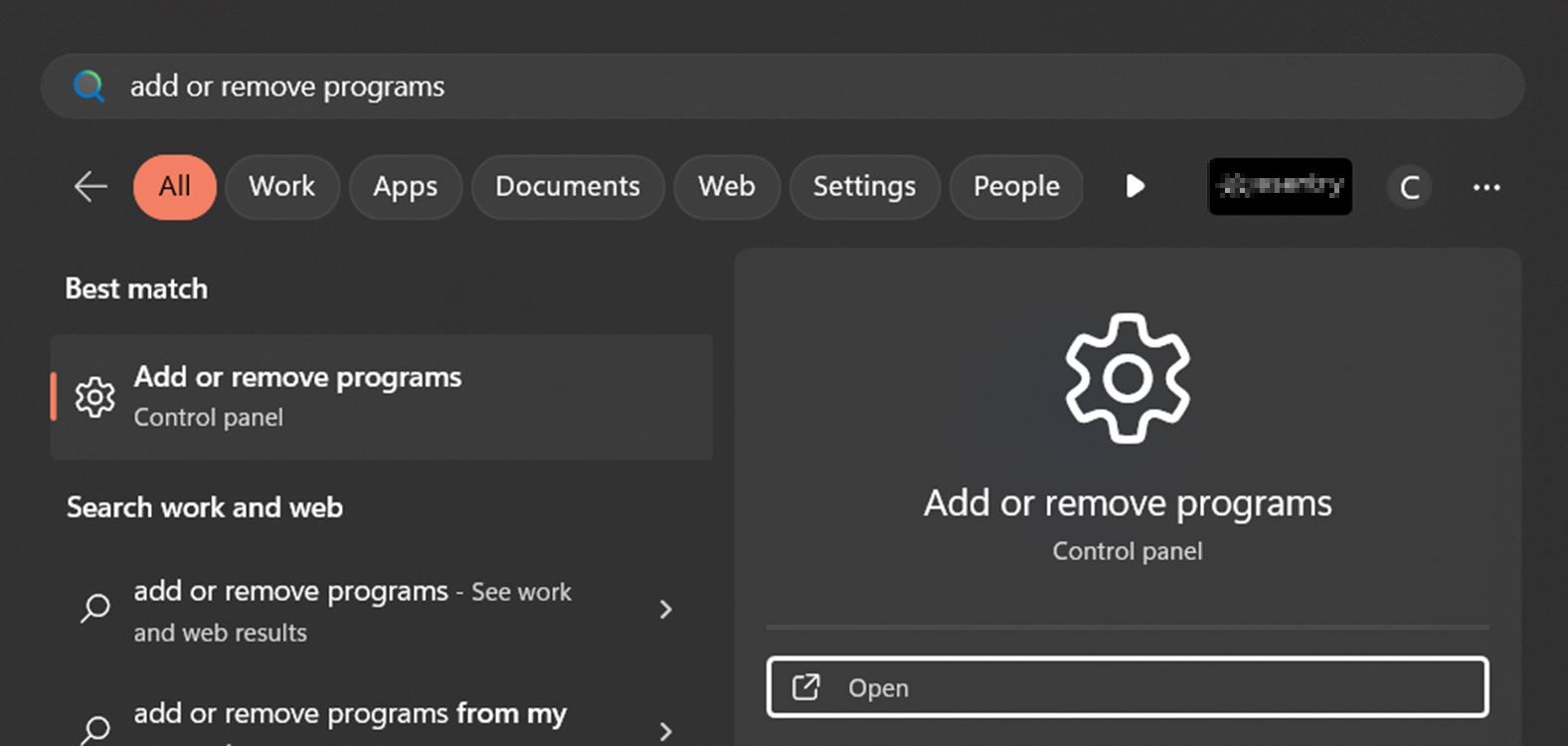 окно 'Установка и удаление программ' в Windows