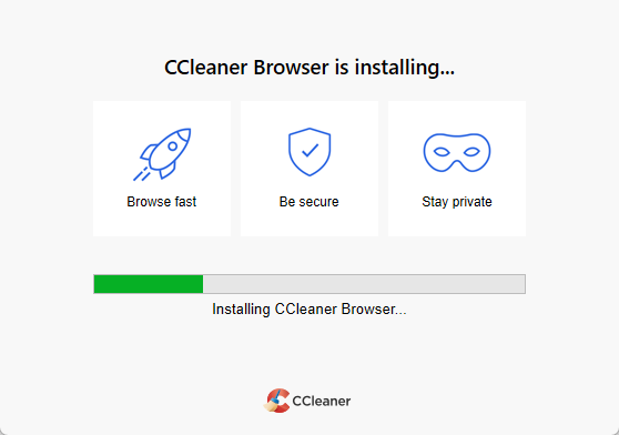 Процесс установки CCleaner Browser