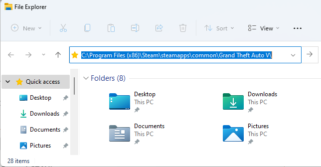 Путь к папке игры GTA V