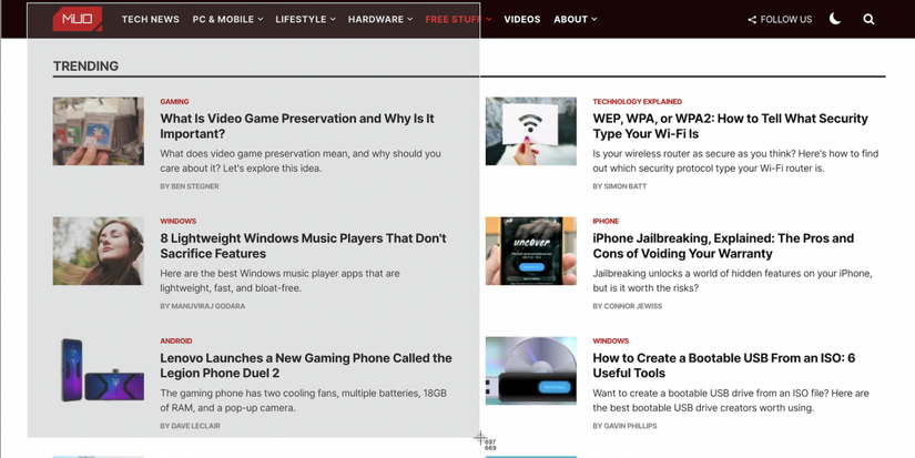 Выделение области для скриншота на Mac