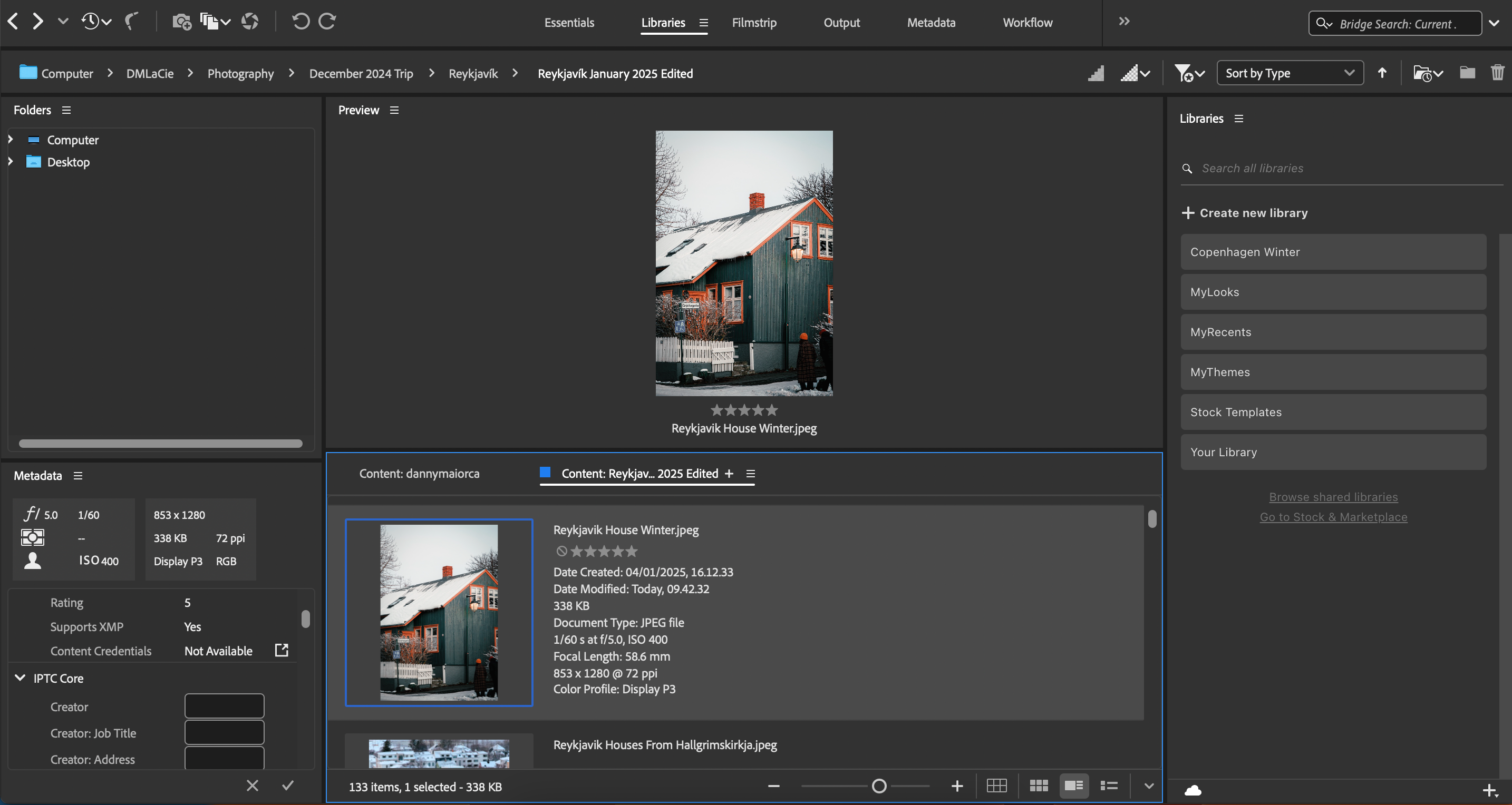 Изменение размера миниатюр в Adobe Bridge