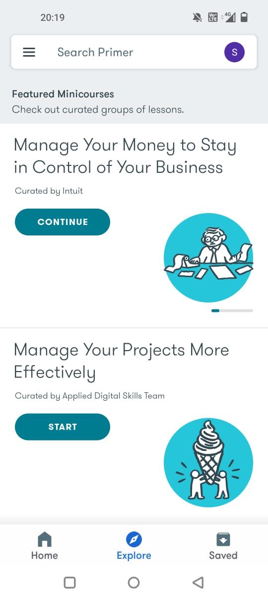 Экран поиска курсов в Google Primer