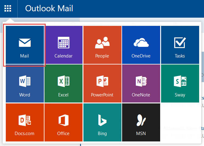 Запуск приложений Outlook.com через App Launcher