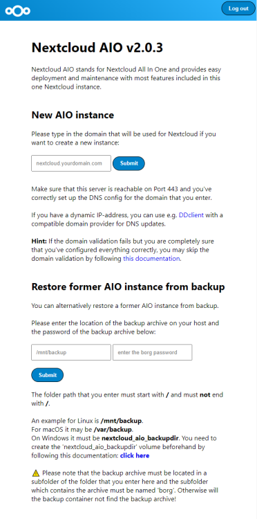 Панель управления Nextcloud AIO