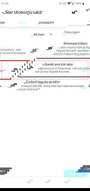 Выбор удаления cookie и данных сайта в Chrome