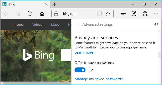Скриншот: настройки паролей в Microsoft Edge