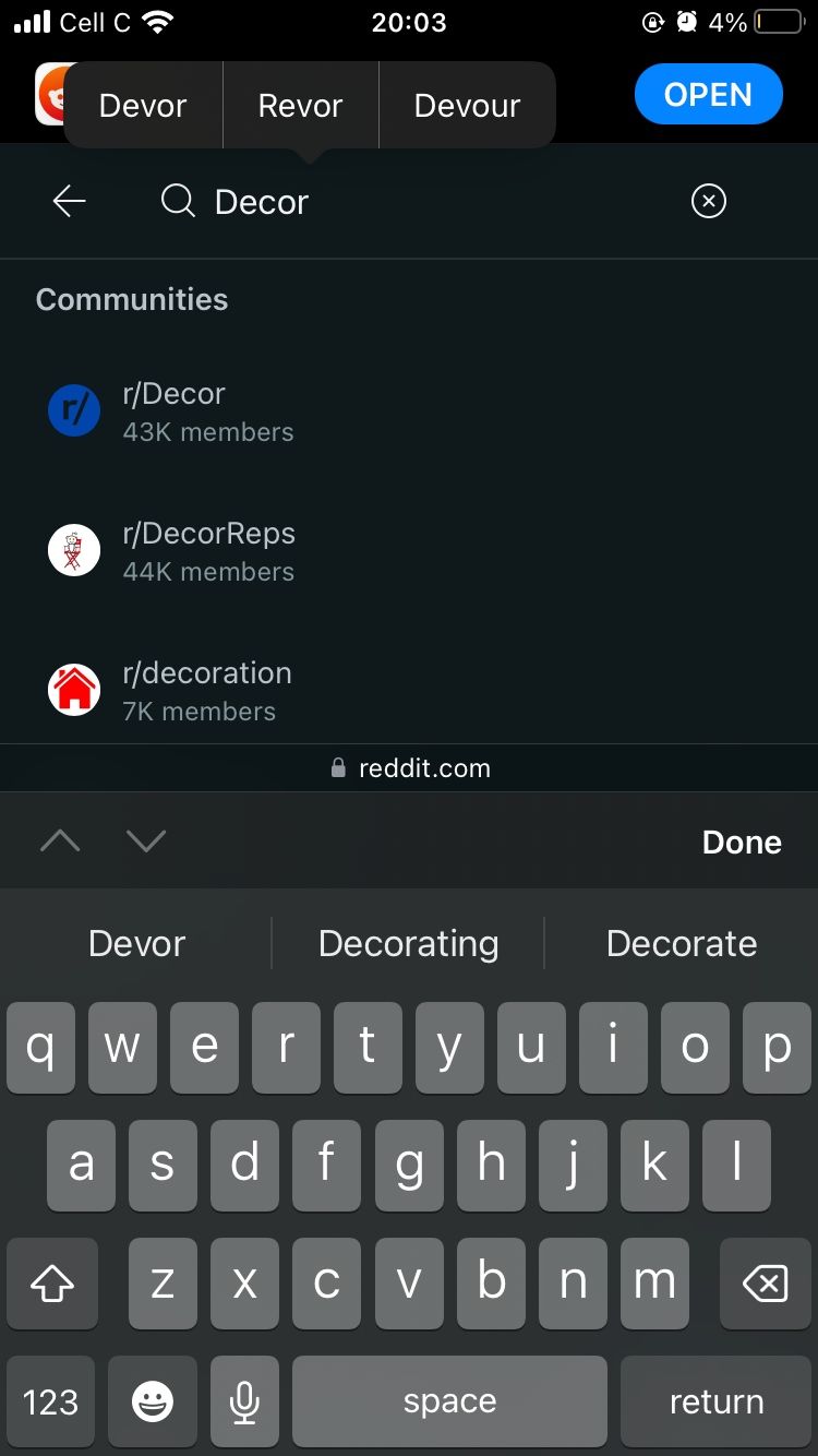 ввод запроса декора на мобильном вебе Reddit