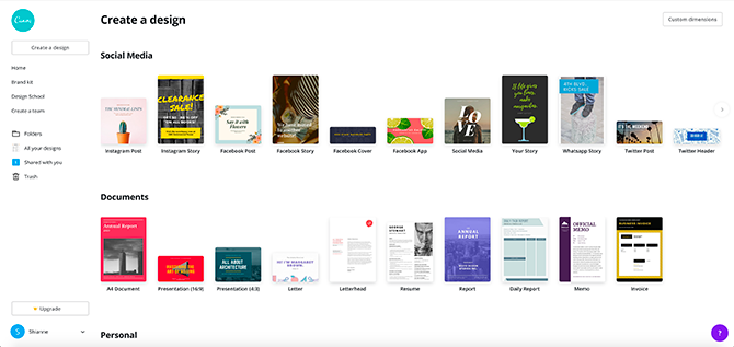 Canva landing page for browsing templates