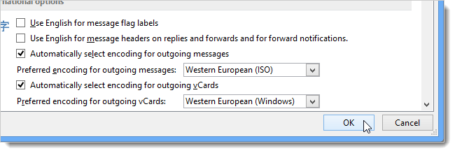Закрытие окна Параметры Outlook