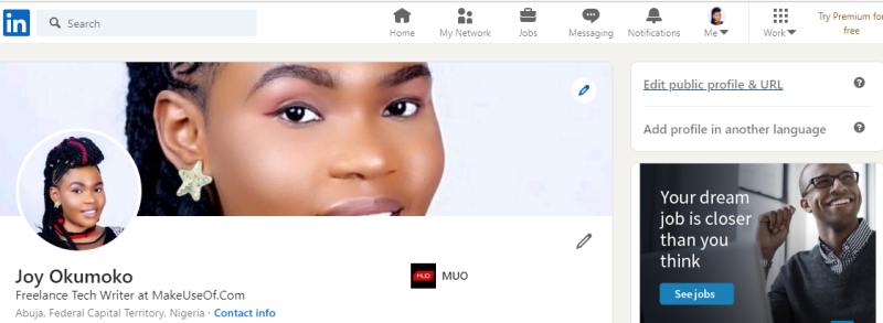 Кнопка Изменить публичный профиль и URL в LinkedIn