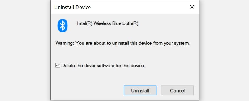 Подтверждение удаления Bluetooth драйвера