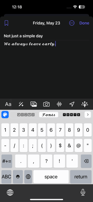 Печать с кастомным шрифтом в Journal на iPhone