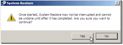 Подтверждение восстановления — предупреждение перед выполнением