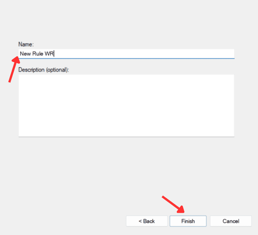 Finalizar creación de regla en Firewall de Windows
