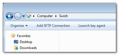 Кнопки 'Add SFTP Connection' и 'Launch key agent' в Swish