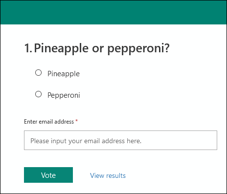 Страница ответа опроса в Microsoft Forms